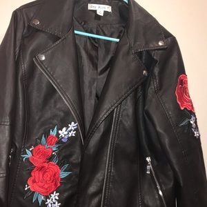 Rose Embroidered Leather Jacket